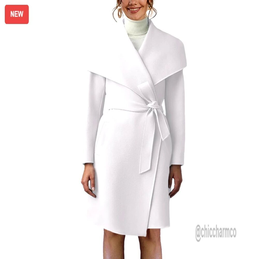 Women's Pea Trench Coat Lapel Collar Long Jacket Belted Overcoat